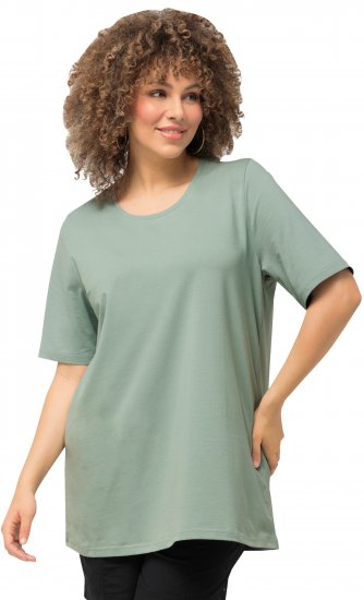 Ulla Popken Essential Round Neck Stretch Tee Light Moss Green - T-Shirts - 