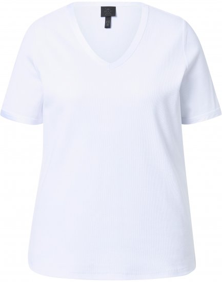 Ulla Popken Satin Trimmed Ribbed Jersey Short Sleeve T-Shirt Snow White - T-Shirts - 
