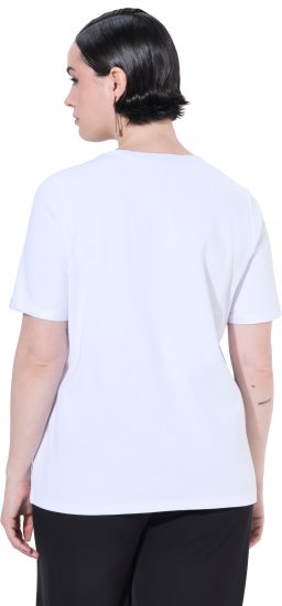 Ulla Popken Satin Trimmed Ribbed Jersey Short Sleeve T-Shirt Snow White - T-Shirts - 