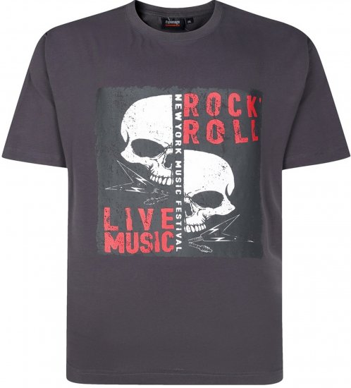 Espionage T437 Rock N' Roll Printed T-Shirt Charcoal - Bedruckte T-shirts für herren - Bedruckte T-Shirts für Herren