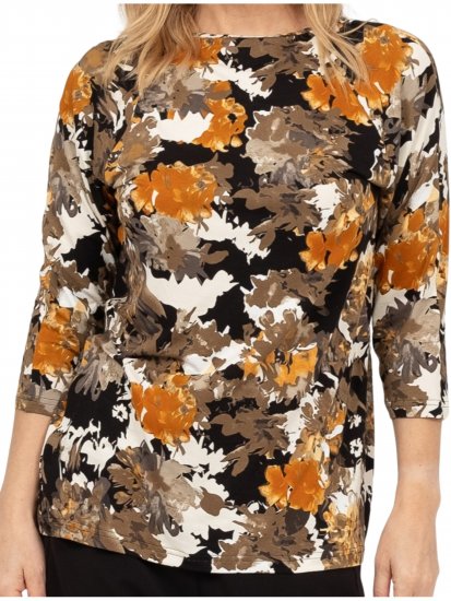 Scandinavian Caramel Flowers Blouse Orange and Brown - Bedruckte T-shirts für damen - 