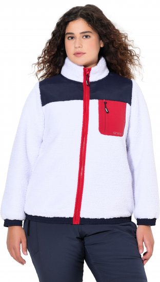 Ulla Popken Color Block Teddy Fleece Jacket Snow White - Hoodies & Sweatshirts - 
