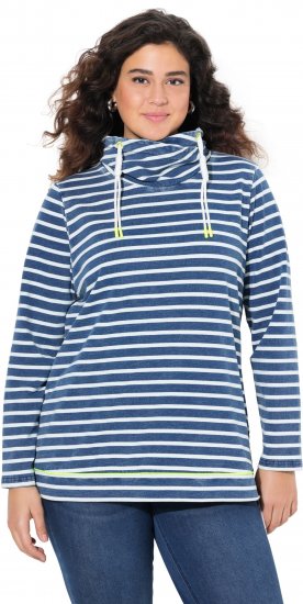 Ulla Popken Striped Turtleneck Neon Detail Sweatshirt Indigo Denim - Hoodies & Sweatshirts - 