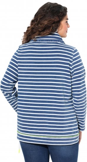Ulla Popken Striped Turtleneck Neon Detail Sweatshirt Indigo Denim - Hoodies & Sweatshirts - 