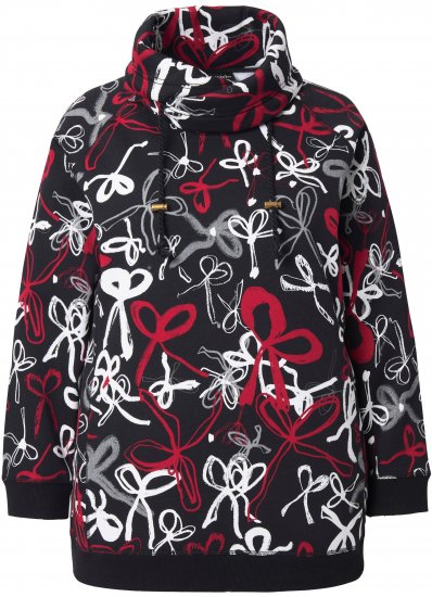 Ulla Popken Ribbon Print Turtleneck Sweatshirt Black - Hoodies & Sweatshirts - 