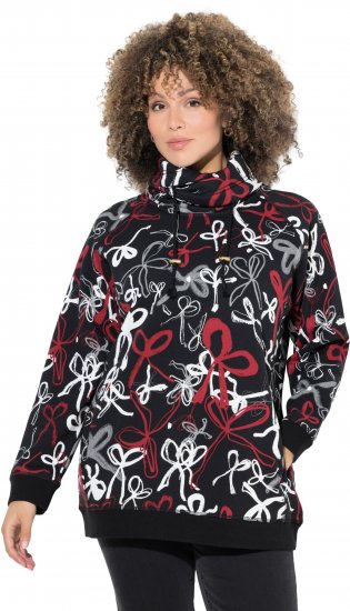 Ulla Popken Ribbon Print Turtleneck Sweatshirt Black - Hoodies & Sweatshirts - 