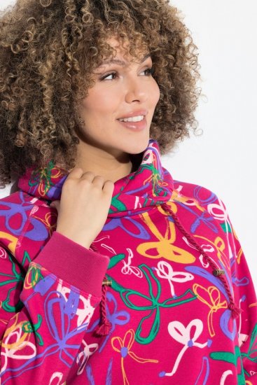 Ulla Popken Ribbon Print Turtleneck Sweatshirt Cherry Red - Hoodies & Sweatshirts - Kuschelige Sweatshirts, Hoodies & Strick