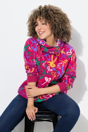 Ulla Popken Ribbon Print Turtleneck Sweatshirt Cherry Red - Hoodies & Sweatshirts - Kuschelige Sweatshirts, Hoodies & Strick