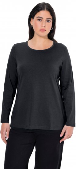 Ulla Popken Basic Round Neck Long Sleeve Slim Fit Cotton Tee Black - T-Shirts - 
