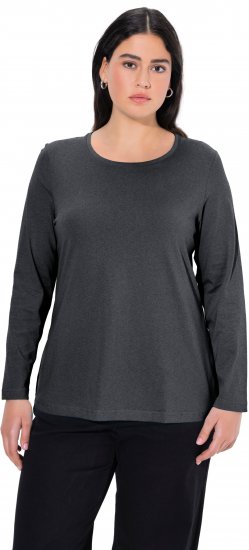 Ulla Popken Basic Round Neck Long Sleeve Slim Fit Cotton Tee Charcoal - T-Shirts - 