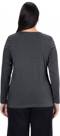 Ulla Popken Basic Round Neck Long Sleeve Slim Fit Cotton Tee Charcoal - T-Shirts - 
