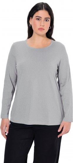 Ulla Popken Basic Round Neck Long Sleeve Slim Fit Cotton Tee Light Grey Melange - T-Shirts - 