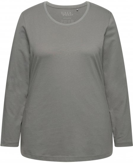 Ulla Popken Basic Round Neck Long Sleeve Slim Fit Cotton Tee Grey - T-Shirts - 