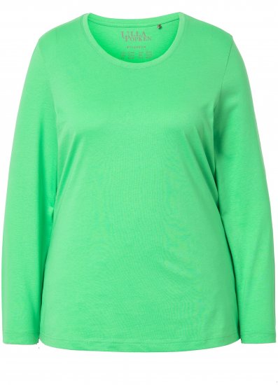 Ulla Popken Basic Round Neck Long Sleeve Slim Fit Cotton Tee Mint Green - T-Shirts - 