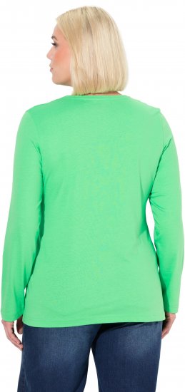 Ulla Popken Basic Round Neck Long Sleeve Slim Fit Cotton Tee Mint Green - T-Shirts - 