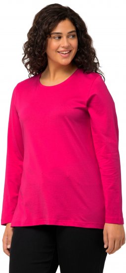 Ulla Popken Basic Round Neck Long Sleeve Slim Fit Cotton Tee Magenta Pink - T-Shirts - 