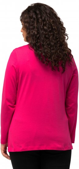 Ulla Popken Basic Round Neck Long Sleeve Slim Fit Cotton Tee Magenta Pink - T-Shirts - 