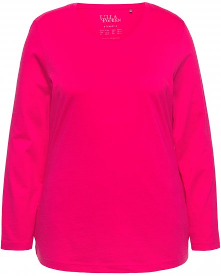Ulla Popken Basic Round Neck Long Sleeve Slim Fit Cotton Tee Red Pink - T-Shirts - 