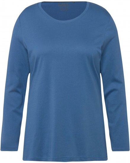 Ulla Popken Basic Round Neck Long Sleeve Slim Fit Cotton Tee Blue Denim - T-Shirts - 