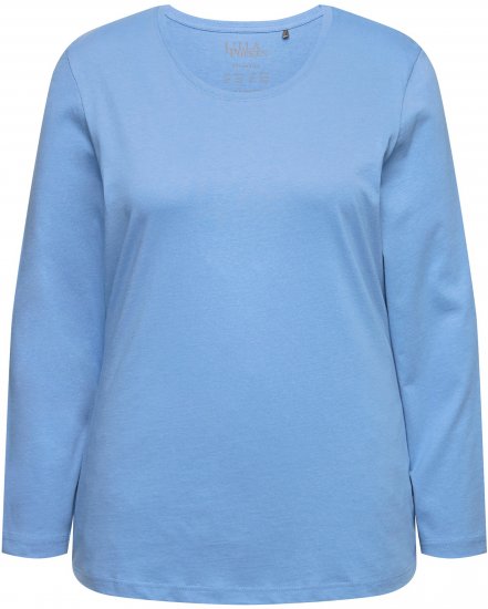 Ulla Popken Basic Round Neck Long Sleeve Slim Fit Cotton Tee Light Cornflower - T-Shirts - 
