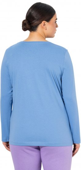 Ulla Popken Basic Round Neck Long Sleeve Slim Fit Cotton Tee Light Cornflower - T-Shirts - 
