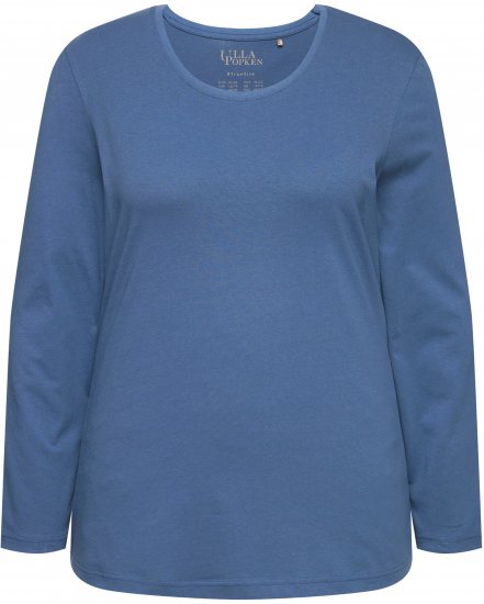 Ulla Popken Basic Round Neck Long Sleeve Slim Fit Cotton Tee Ink Blue - T-Shirts - 