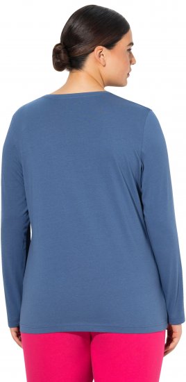 Ulla Popken Basic Round Neck Long Sleeve Slim Fit Cotton Tee Ink Blue - T-Shirts - 