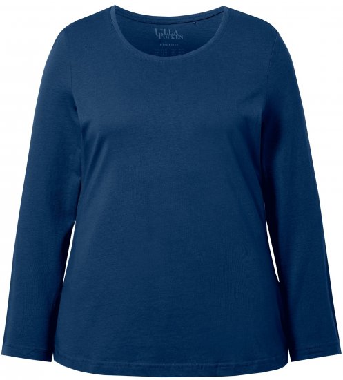 Ulla Popken Basic Round Neck Long Sleeve Slim Fit Cotton Tee Dark Blue - T-Shirts - 