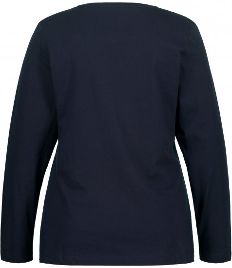 Ulla Popken Basic Round Neck Long Sleeve Slim Fit Cotton Tee Navy Blue - T-Shirts - 