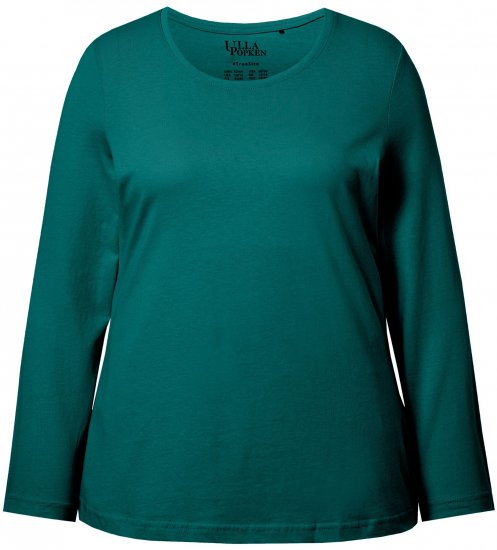 Ulla Popken Basic Round Neck Long Sleeve Slim Fit Cotton Tee Teal Green - T-Shirts - 