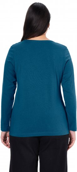 Ulla Popken Basic Round Neck Long Sleeve Slim Fit Cotton Tee Cerulean - T-Shirts - 