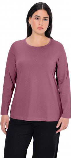 Ulla Popken Basic Round Neck Long Sleeve Slim Fit Cotton Tee Dark Rose - T-Shirts - 