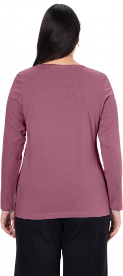 Ulla Popken Basic Round Neck Long Sleeve Slim Fit Cotton Tee Dark Rose - T-Shirts - 