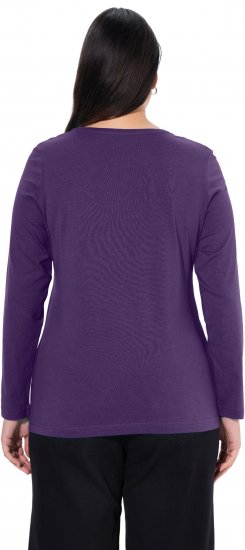 Ulla Popken Basic Round Neck Long Sleeve Slim Fit Cotton Tee Deep Violet - T-Shirts - 