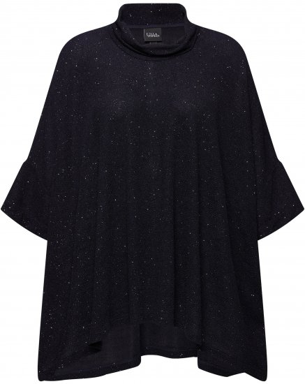Ulla Popken Sparkling Draped Collared Tee Navy Blue - Bedruckte T-shirts für damen - 