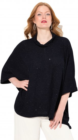 Ulla Popken Sparkling Draped Collared Tee Navy Blue - Bedruckte T-shirts für damen - 