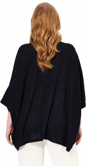 Ulla Popken Sparkling Draped Collared Tee Navy Blue - Bedruckte T-shirts für damen - 