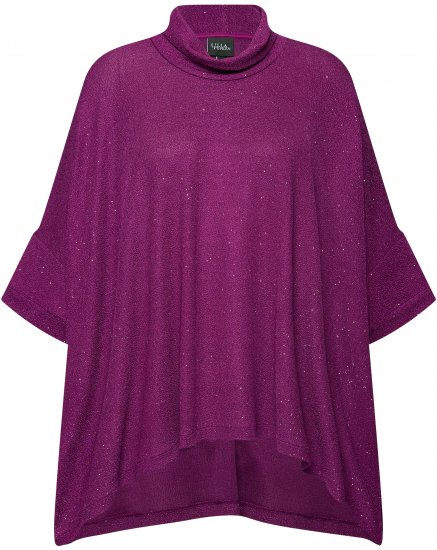 Ulla Popken Sparkling Draped Collared Tee Mulberry - Bedruckte T-shirts für damen - 