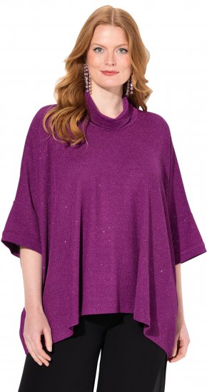 Ulla Popken Sparkling Draped Collared Tee Mulberry - Bedruckte T-shirts für damen - 