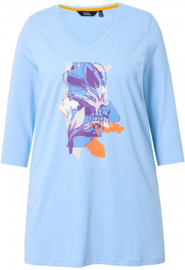 Ulla Popken Floral Motif 3/4 Sleeve Tunic Tee Light Blue - Bedruckte T-shirts für damen - 
