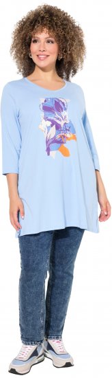 Ulla Popken Floral Motif 3/4 Sleeve Tunic Tee Light Blue - Bedruckte T-shirts für damen - 