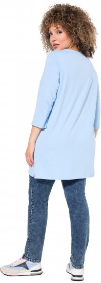 Ulla Popken Floral Motif 3/4 Sleeve Tunic Tee Light Blue - Bedruckte T-shirts für damen - 