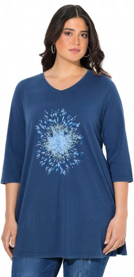 Ulla Popken Dandelion Short Sleeve Graphic Tee Ink Blue - Bedruckte T-shirts für damen - 