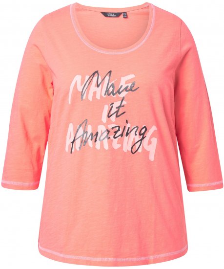 Ulla Popken Make It Amazing 3/4 Sleeve Graphic Tee Coral - Bedruckte T-shirts für damen - 