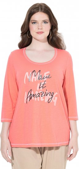 Ulla Popken Make It Amazing 3/4 Sleeve Graphic Tee Coral - Bedruckte T-shirts für damen - 