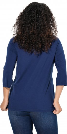Ulla Popken Smile Rhinestone 3/4 Sleeve Graphic Tee Ink Blue - Bedruckte T-shirts für damen - 