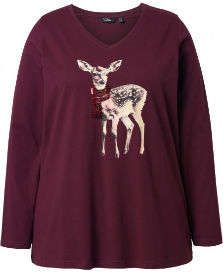 Ulla Popken Fawn Long Sleeve Graphic Tee Plum - Bedruckte T-shirts für damen - 