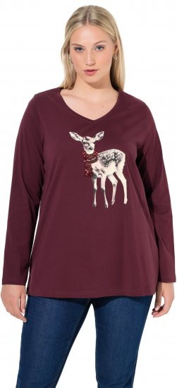 Ulla Popken Fawn Long Sleeve Graphic Tee Plum - Bedruckte T-shirts für damen - 
