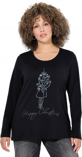 Ulla Popken Holiday Long Sleeve Graphic Tee Black - Bedruckte T-shirts für damen - 