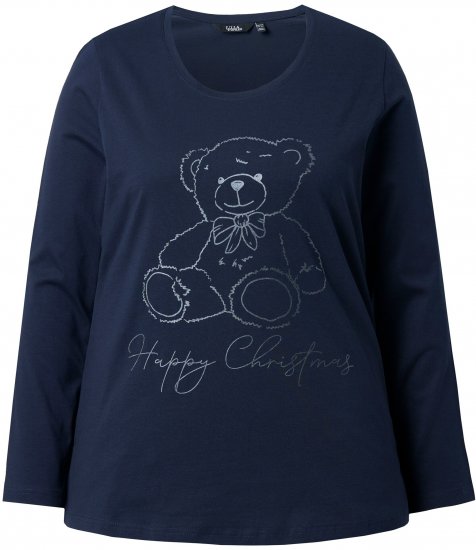 Ulla Popken Holiday Long Sleeve Graphic Tee Navy Blue - Bedruckte T-shirts für damen - 